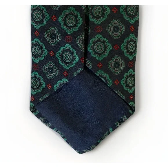 VTG GUCCI 100% Silk Tie Navy Green Medallion Print Vintage 1990s Made In Italy - Picture 11 of 14